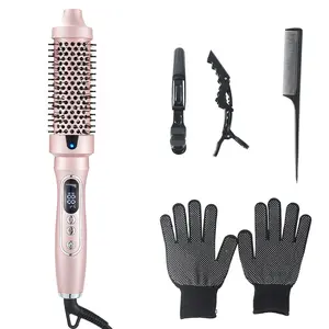 Thermal Brush, Blowout Boost 1.5 inch Heated Round Brush Look with  LED Display, Auto Lock,Dual Voltage, Pink, Less Damage,  Hair Heated Curler Brush,Negative Ions Single,hairstyling,long-lasting wave,prime salon-quality curl,hair curler tools Compact Vir