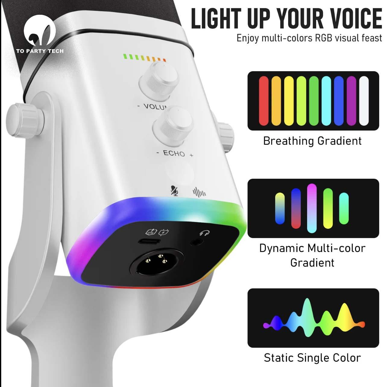 YU8 dynamic microphone with RGB light, volume control, mute function ...
