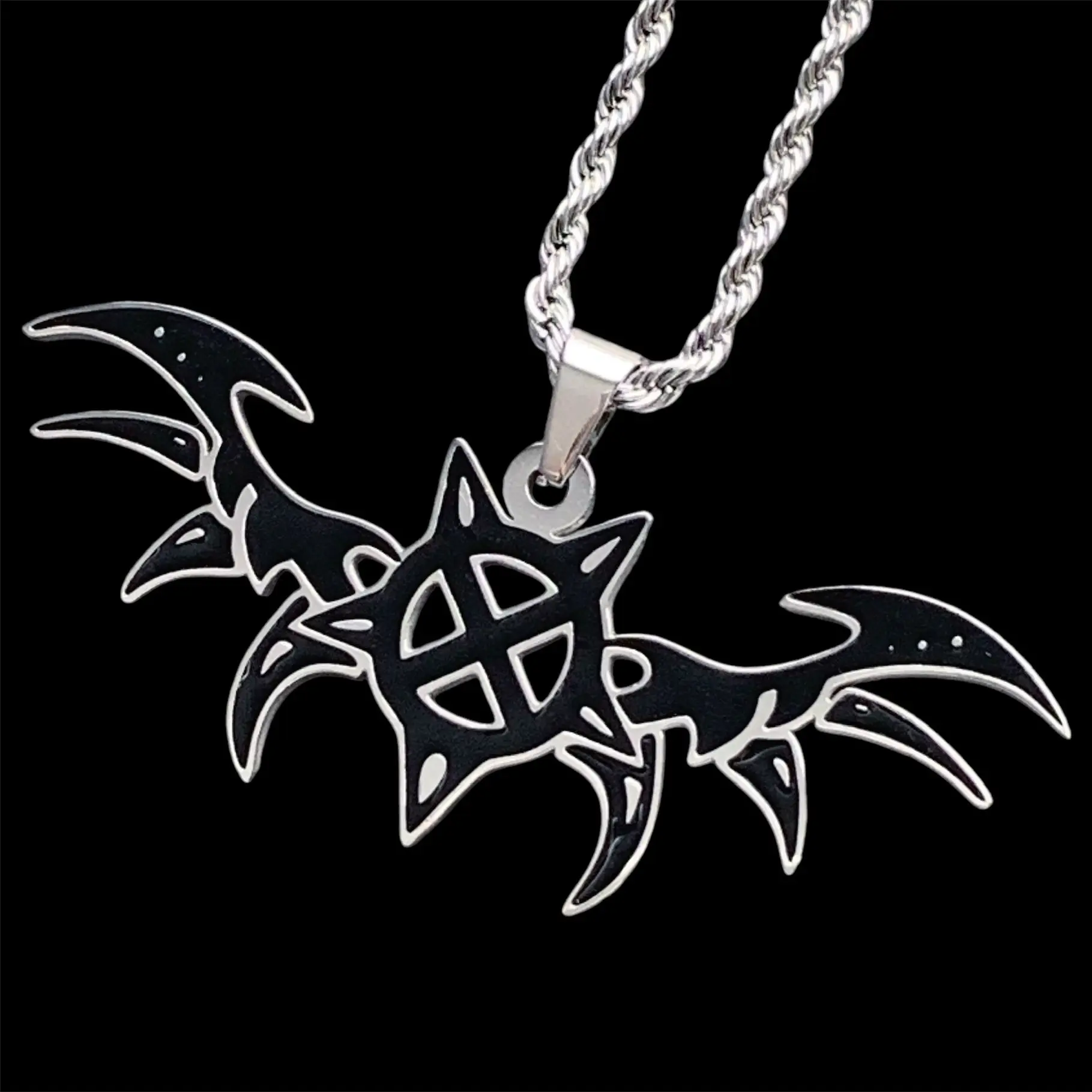 k*n様 Cast Pendant shape2 Ken Carson X Wing Necklace - Black Enamel Stainless Steel Teen X