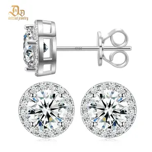 [Unisex Earring] Delzzad Halo Stud Earrings Synthetic Moissanite Stud Earring Jewelry S925 Birthday Anniversary Mother's Day Christmas Gifts for Men Women