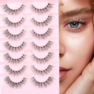 7 Pairs Explosion Plush 5D Stereo False Eyelashes, Transparent Stem Cross Fish Tail Design, 5-15mm Lash Extensions