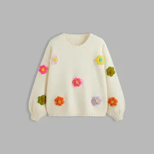 Cider [2 colors, size 0-26] Knit Colorful 3D Flower Sweater Curve & Plus