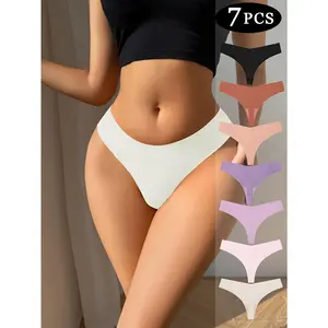 7 Pieces Women's Seamless Breathable Quick-Dry Yoga Thong Panties - Low Waist Ultra-Thin Gym and Sports Panties, V-Cut, Multi-Color Mix, Suitable for Yoga, Running, Underwear, Seamless Underwear, Fashion Underwear, Durable Fabric