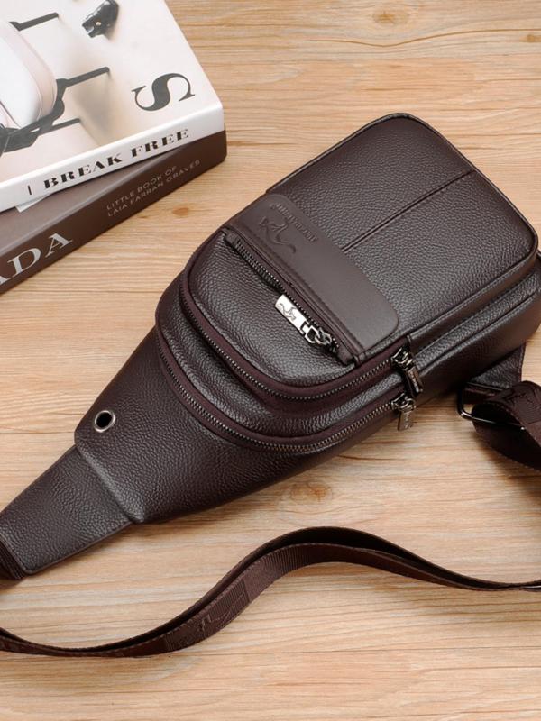 Men's Business Solid Color Sling Bag, Fashionable PU Leather Chest Bag for Daily Used, Casual Trendy Versatile High-quality Daily Commuting Bag