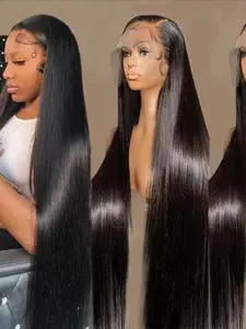 Women's parting straight long hair synthetic fiber front hairpiece wig, fluffy without bangs, glue-free front hairpiece wig, suitable for parties and daily use. Fashionable, natural, realistic synthetic fiber full head cover.