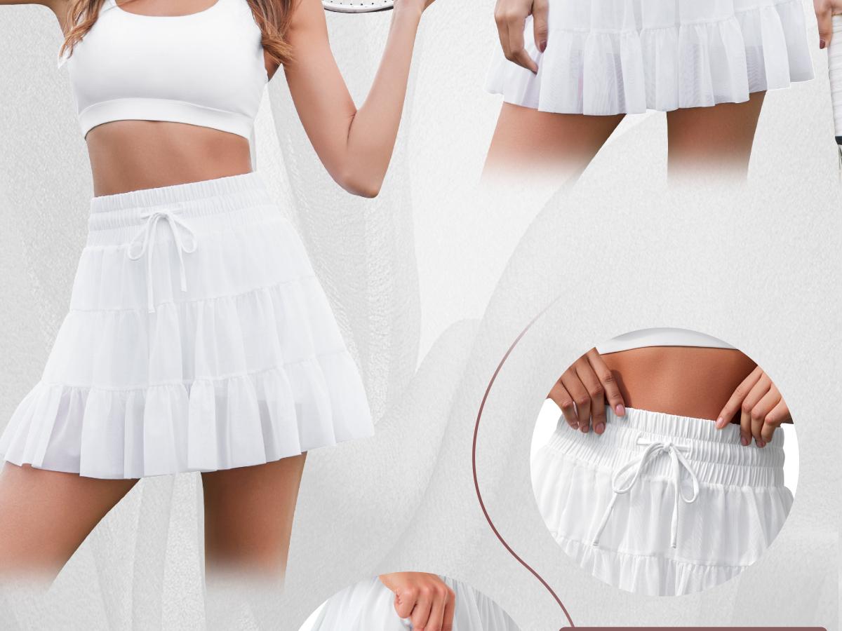 FireSwan 2026 Sweet and fresh solid color lace mesh patchwork skirt pants with anti-exposure strap safety pants half skirt