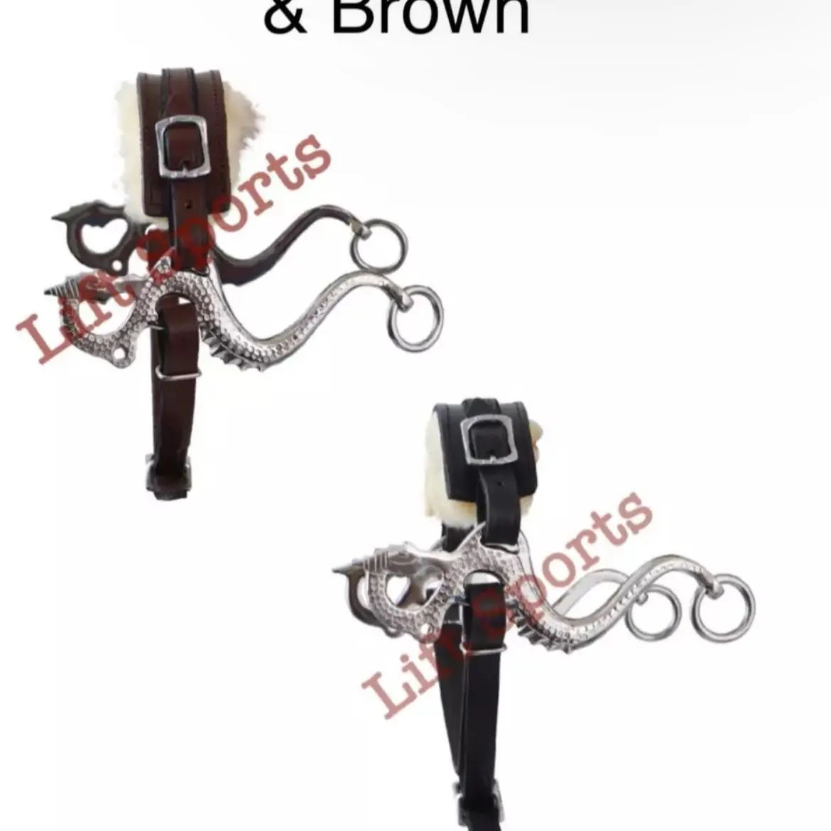 Brown/Black Dragon Hackamore Bitless Horse Bit Bridle Genuine Leather Padded Fur