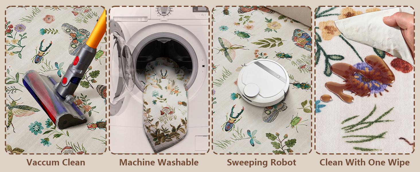 palohom Washable Area Rugs for Living Room Non Slip Bedroom Rug Carpet Low Pile Soft Non Shedding Lightweight Faux Wool Floral Rug for Entryway Dining Room Under Table Rug Runners for Hallway Kitchen Dorm Nrsery Stain Resistant Easy Care Indoor Home Decor