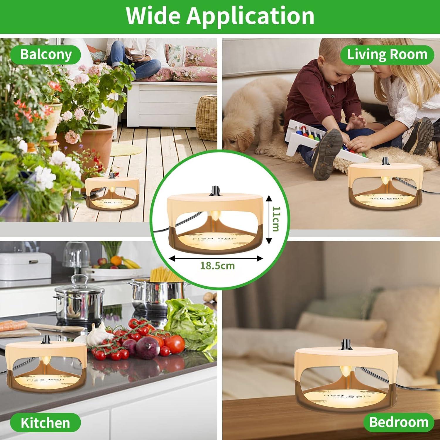 Flea Traps for Inside Your Home 2 Packs, Flea Trap Indoor Pest Control Trapper Insect Killer with Light, Sticky Bed Bug Natural with 4 Glue Disc Refills and 4 Lightbulbs