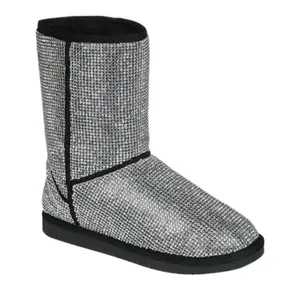 Rhinestone Women's Fur lined Boots - Black, Perfect for Winter - Girl, Footwear Knee shoes Comfort Stylish