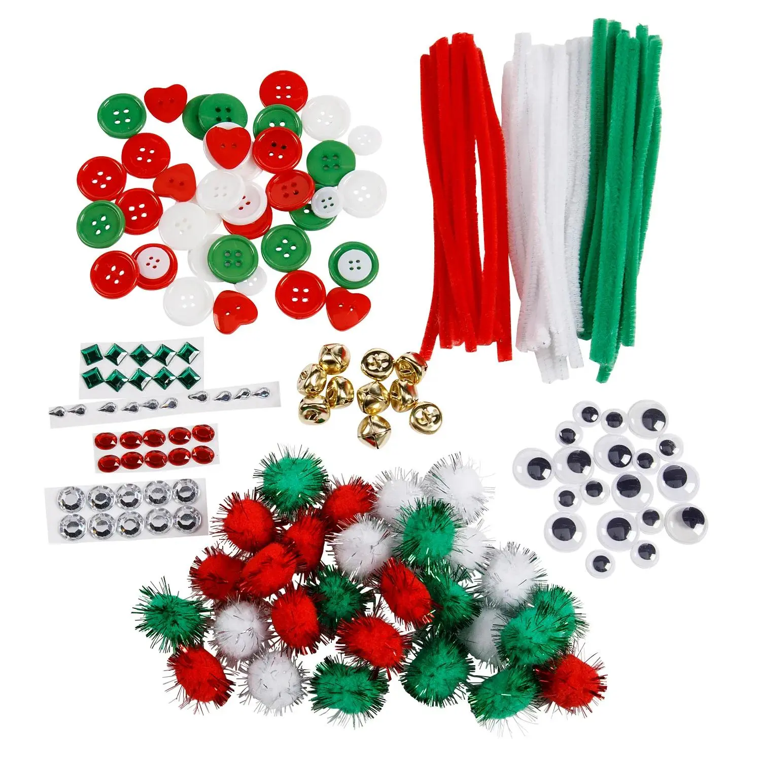 1000-Pc. Bulk Christmas Craft Supplies Assortment (1/4"-6" Sizes) - Metallic Goldtone Metal Ornaments, Gifts with Rhinestones & Googly Eyes for Holiday Crafts & Scrapbooking Stamping Ideas
