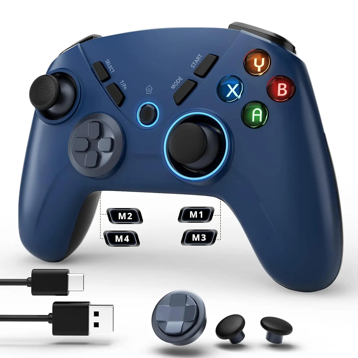 Wireless Game Controller - Portable Fast-Charging Console Accessory with Bluetooth, Double Shock, Macro Keys, Turbo Button, LED, Custom Adjustable Settings, Type-C Charge, DC5V, 8-10H Battery for PC, Switch, Enhanced Gameplay Immersion