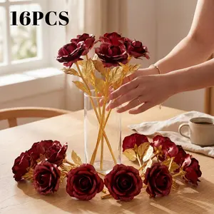 16Pcs Forever Rose Artificial Flowers, No Maintenance Luxury Red & Gold Floral Decor, Perfect Gift for Her, Mom, Valentine's Day, Anniversary & Wedding