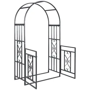 81" Grey Metal Garden Arbor - Double Locking Doors, Heart Motif Climbing Vine Frame, Ideal for Wedding Decor (Home Improvement Garden Supply)