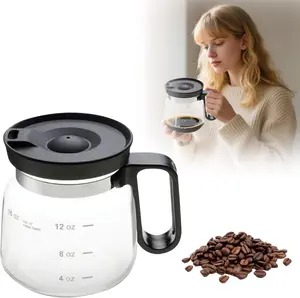 Coffee Pot Mug, 16 Oz coffee pot coffee mug — Coffee Pot Style Mini Carafe Cup, Clear Heatproof Glass Shaped Mug with Lid and Handle for Hot Tea, Hot Chocolate & Iced Coffee(Black)