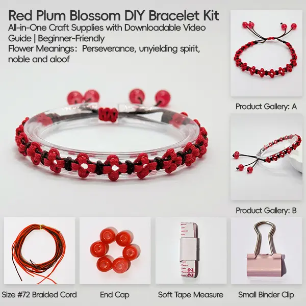 Red Plum Blossom DIY Bracelet Kit | All-in-One Craft Supplies with Downloadable Video Guide | Beginner-Friendly