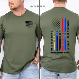 No One Fights Alone Tribute T-Shirt, Patriotic First Responder Support Tee, EMS Nurse Firefighter Police Hero Shirt, Appreciation Gift