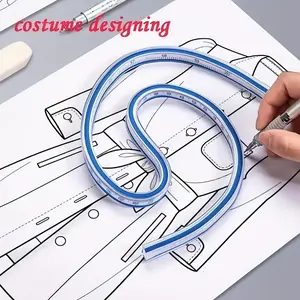 1pc Flexible Curve Ruler for Drawing and Design - Dual Scale, Multi-Functional Plastic Tool for Office and School Use