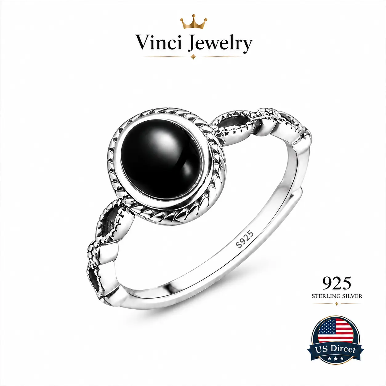 925 sterling silver Sterling Silver Black Onyx Statement Ring for Women Vintage Gothic Cocktail Ring Minimalist Round Gemstone Ring Elegant Everyday Jewelry Gift for Wife Girlfriend Daughter Sister Mom Birthday Anniversary Halloween Party Daily Wear