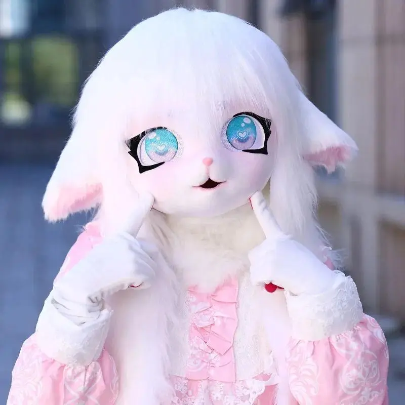 Fursuit Head Set - 3D Stereolithography Printing Kigurumi Kig Furry Mask, Paw, Tail, Rabbit Doll Headbase for Christmas, Carnival, Easter, Classic Halloween, Kid Gift Cosplay Costume Accessories, Comfortable, Consider Using An External Fan To Increase Ven
