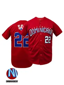 Men's Dominicana 22 Baseball Jersey - Classic Vintage Embroidery Breathable Short Sleeve Cardigan for Outdoor Sports & Casual Wear Sports Top (Red/White/Black)