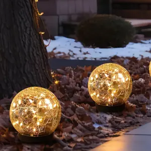 Solar Globe Lights Outdoor Waterproof-Solar Balls-Solar Garden Lights-Solar Orbs for Outside Cracked Glass Ball for Lawn Patio Yard Backyard Decorations