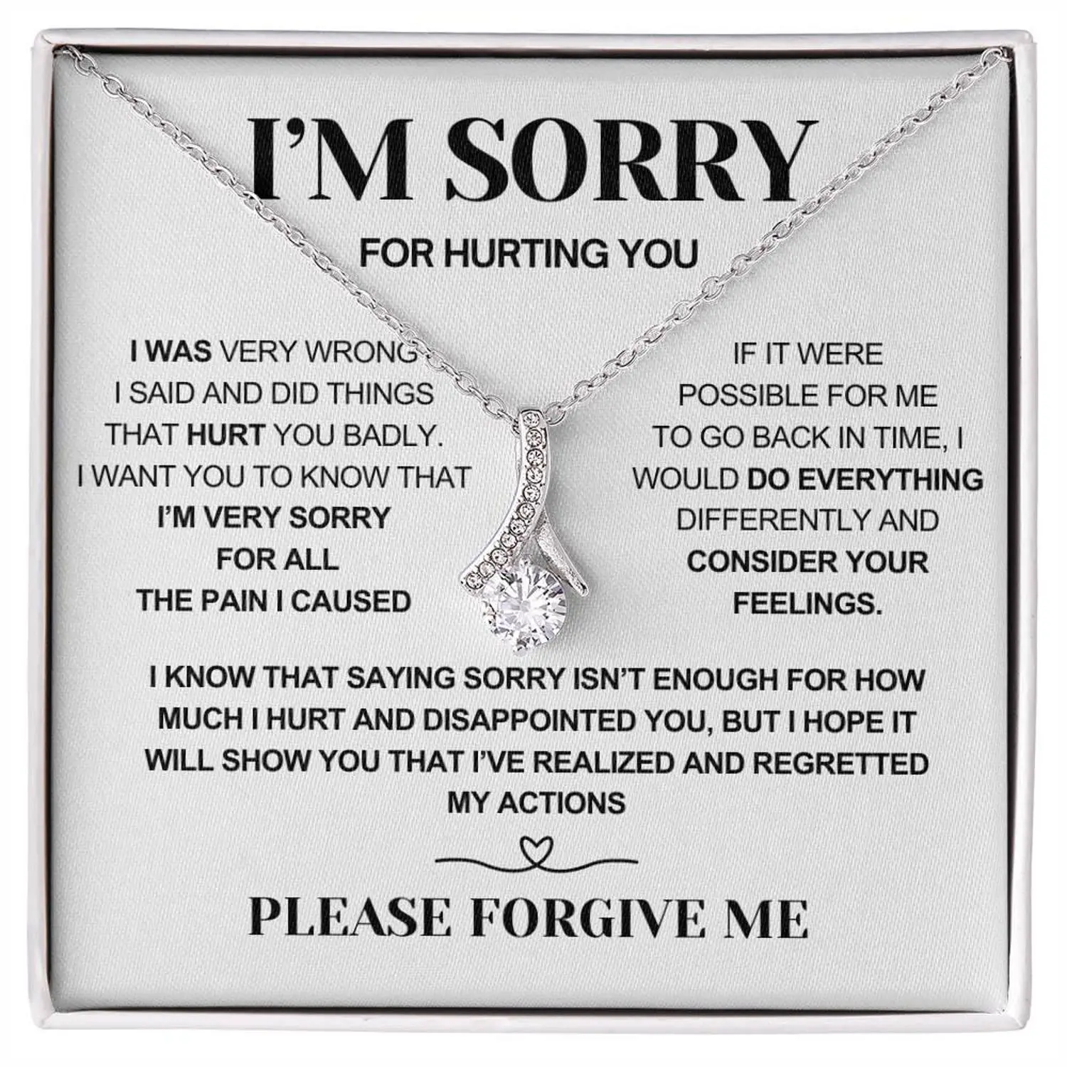 I'm Sorry for Hurting You Message Card Necklace, White Gold Chain Vintage Jewelry, Classic Luxury Exquisite Fashion Statement Glitter Diamond Luxury Crystal Necklaces for Girlfriend, Classic Luxury Necklaces