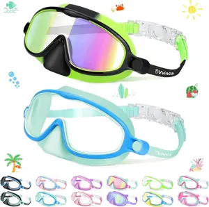 VVINCA 2 Pcs Kids Diving Swimming Goggles - Adjustable Band Swim Glasses with Anti-Fog, UV-Protective, Waterproof, Leak-Proof HD Wide-Angle Lenses, Silicone Frame, Nose Mask, Goggles for Swimming Suitable for 4-15 Years Old