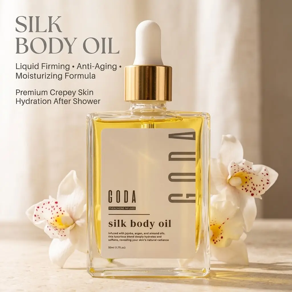 Women's Silk Body Oil - Organic Scented Premium Skincare, Liquid Firming Anti-Aging Moisturizing Formula for Crepey Skin Hydration After Shower