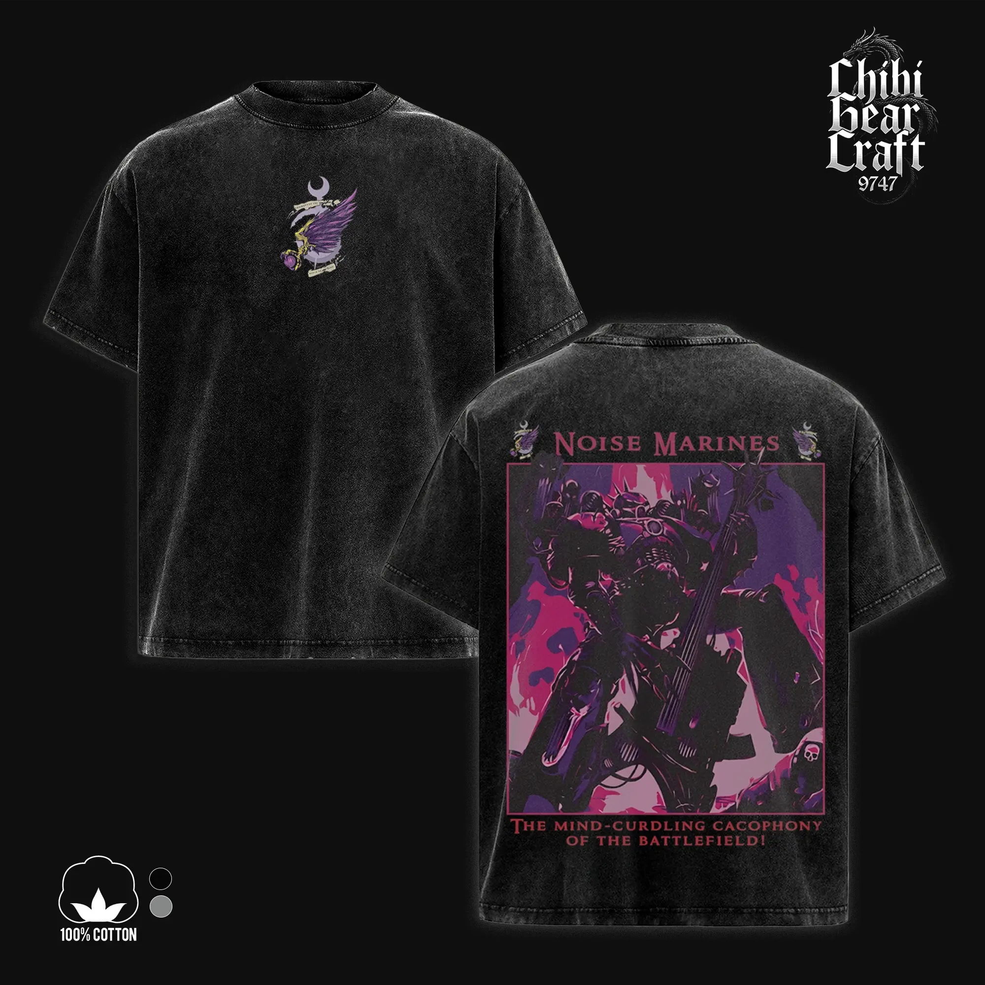 Warhammer 40k Graphic Shirt Noise Marines Emperor's Children Slaanesh Vintage Washed Oversized T-Shirt Heavy Metal Hoodie Chaos WH40K Grimdark Streetwear Y2K Merch Tee Gift For Gamer Clothes