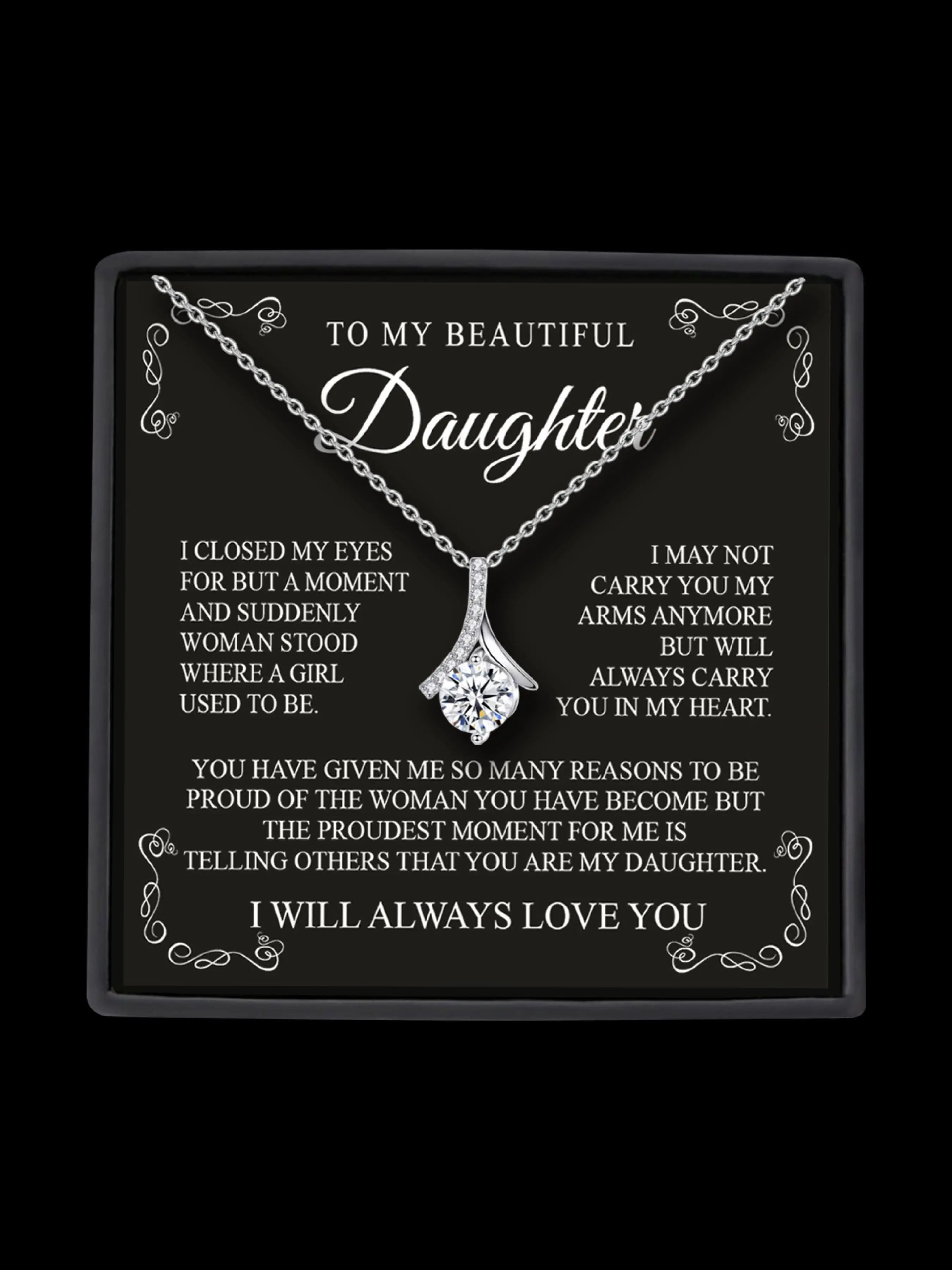 To My Daughter Necklace with Box, Elegant Mermaid Tail Design Pendant Necklace, Dainty Necklace for Women & Girls, Fashion Jewelry for Party, Daily Decor, Trendy All-match & Exquisite Jewelry for Birthday Gift