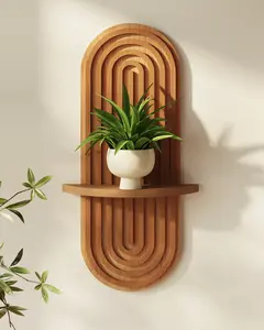 Bamworld Boho Wall Decor Brown Plant Wall Shelf, Mid Century Modern Decor Hanging Plant Shelf, 1-Tier Bamboo Floating Shelves for Home Bathroom Bedroom Living Room Holding Planter Decoration Brown