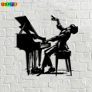 1pc Piano Player Metal Wall Art,Piano Player Statue Mural,Ideal Gift for New Year,Christmas,Music Enthusiasts,Rust-Resistant Metal Wall Decor Wall Sculptures,Perfect for Living Room Wall & Garden Fence Music Decor Enthusiasts