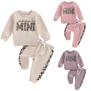 Mamas Mini Baby Girl Outfits Toddler Solid Color Long Sleeve Pullover Sweater Tops Elastic Waist Pants Fall Winter Sweatsuit 2 Pcs Set