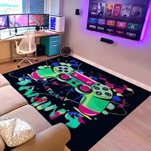 Sunnycitron Gaming Area Rugs Gamer Player Rug for Boys Room Decor Teens 3D Video Game Controller Room Mat Carpet Decor for Bedroom Living Room Playroom Carpet Grey Black 6