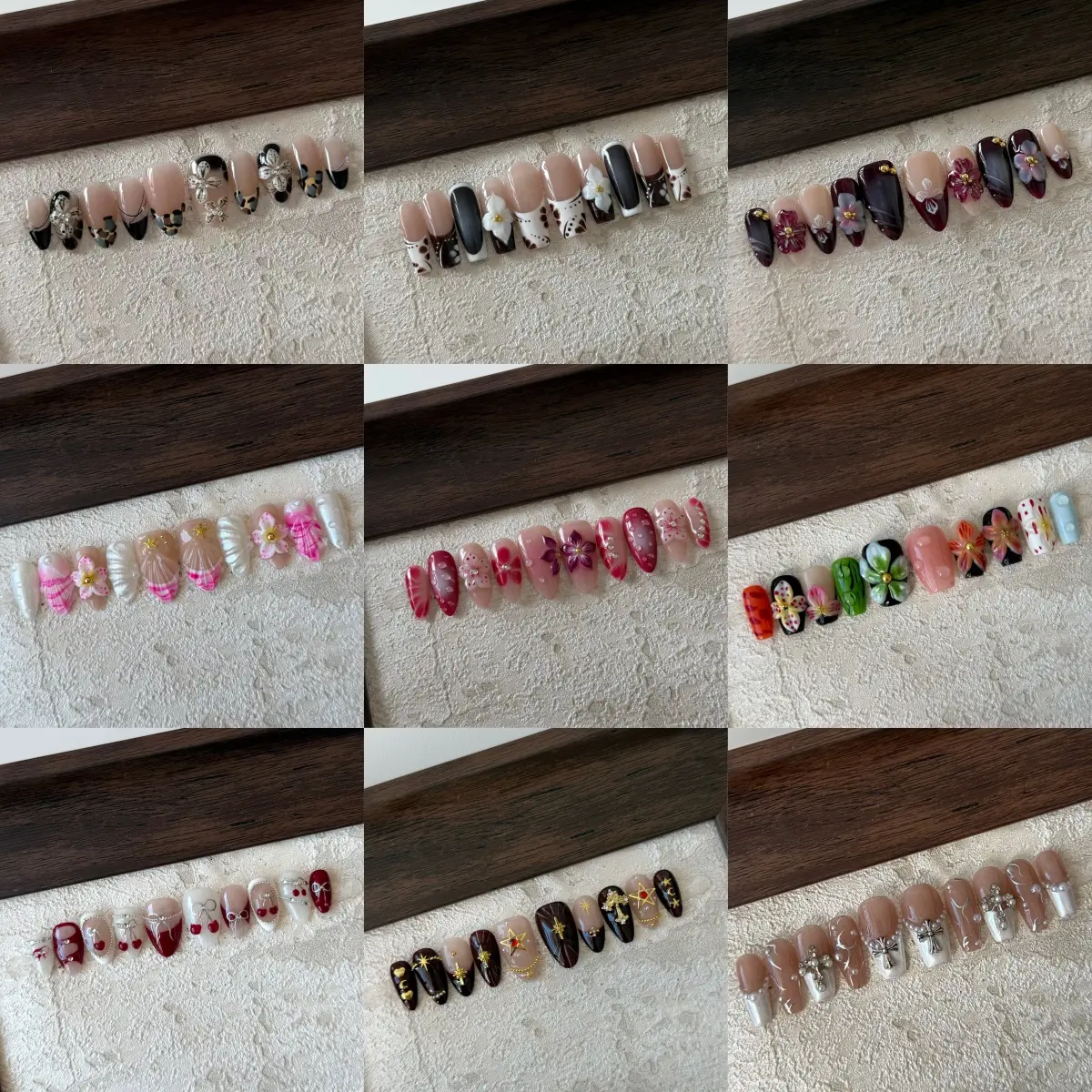 3D Floral Press On Nails, Handmade Reusable Luxury Acrylic Set, 10-Piece Long Coffin Kit for Salon Quality DIY Nail Art, Salon Quality Nails