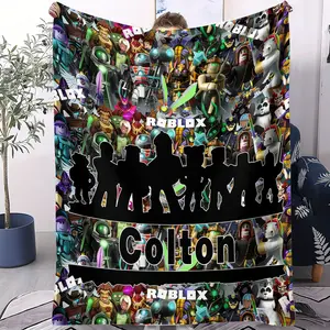 Game Theme Blanket,Roblox Game Elements Print,Soft Comfortable Blanket,Nap Blanket,Sofa Blanket,All Seasons Use, Gift for Gamers,Single Sided Printed Blanket