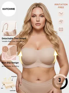 Katch Me Chic Women's Sleek Detachable Strap No Shifting Wirefree Push-Up Bra, Seamless Comfort Non-Slip Lingerie, Solid Color Underwear, Soft & No Irritation for All-Day Wear
