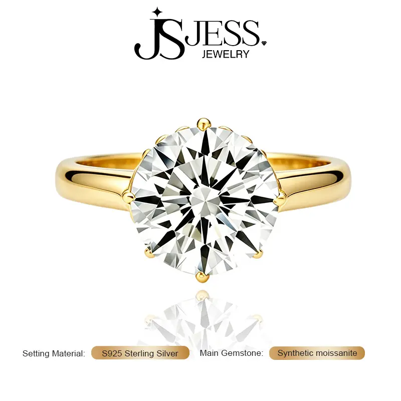 【Frost】3CT 9mm Round Full Moissanite Ring D Color VVS1 | 18K Gold Plated  S925 Sterling silver Engagement Ring