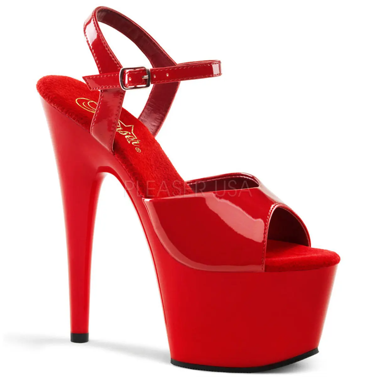 Women's Adore-709 Sexy High Heels, Red Patent Platform Sandals with a 7" Stiletto Heel and Adjustable Ankle Strap Footwear, Stylish