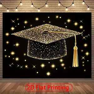 Graduation Party Banner, Polyester Fiber Photography Backdrop, Decorative Wall Hanging for Classroom Living Room Bedroom, No Power Needed, Graduation Party Decorations