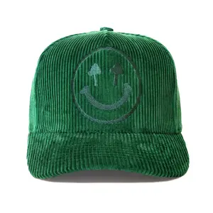 Happy Caps Corduroy Logo Cap Heritage Green - Vintage Baseball Cap Fit with Brass Clasp Closure & Embroidered Logo Hipster Hat