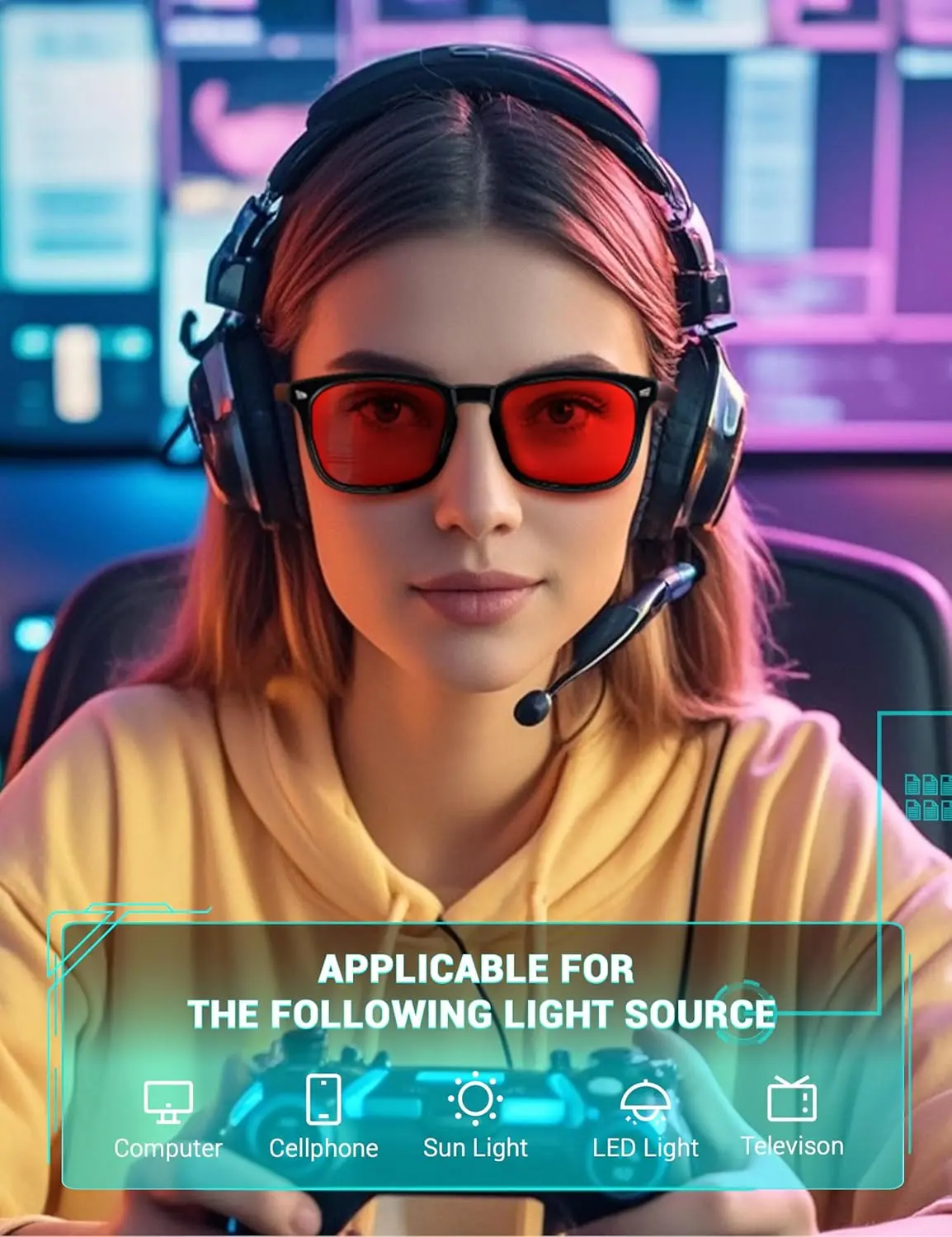 Sleep Glasses with Blue Green Light Blocking, Red Light Lens for Computer Gaming, Screen Fatigue & UV Protection