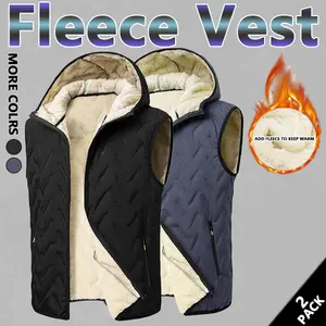 Men's Winter Warm Vest Lined with Wool Regular Fit Polyester Fiber Zipper Design Easy Machine Washable Casual Style Medium Size Menswear Tops Plain Gilet Wetsuit Tractor Beige Black Crewneck