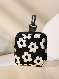 Fashion Flower Pattern Buckle Design Coin Purse, Multi-functional Storage Bag, Durable Polyester Coin Purse, Ideal Gift for Women & Girls, Zipper Coin Purse, Flower Pattern Wallet