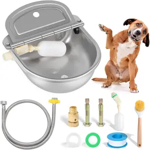 Outdoor Automatic Water Dispenser for Dogs, Stainless Steel Bite Resistant Automatic  Water Bowl with Drain Plug, Outside Auto Refillable Water Bowl with Float for Goat Livestock