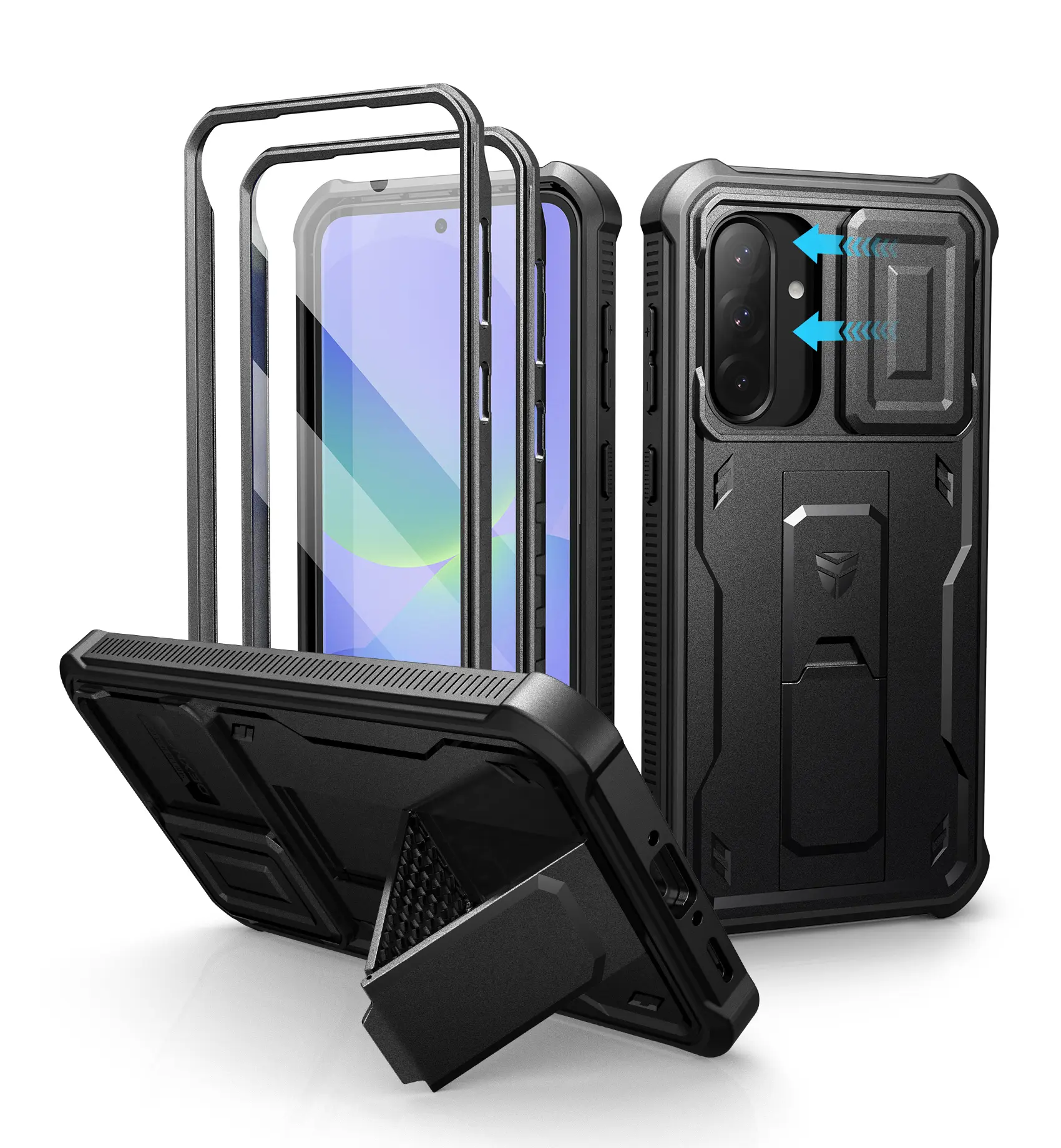 Dexnor Rubber Smartphone Case for Samsung Galaxy A36 5G (6.7 inch) - 2 Front Frames, Built-in Magnetic Slide Camera Cover, Kickstand, Heavy Duty Shockproof Protection, Handheld Cellphone Case with Screen Protector, Landscape View Support