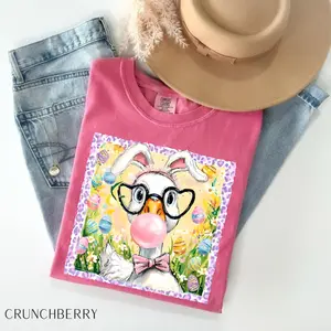 Comfort Colors Preppy Easter Goose T-Shirt, Playful Heart Glasses Floral Tee, Aesthetic Coquette Pink Bubblegum Goose Outfit, Trendy Spring Animal Bow Design, Premium Oversized Whimsical Easter Gift