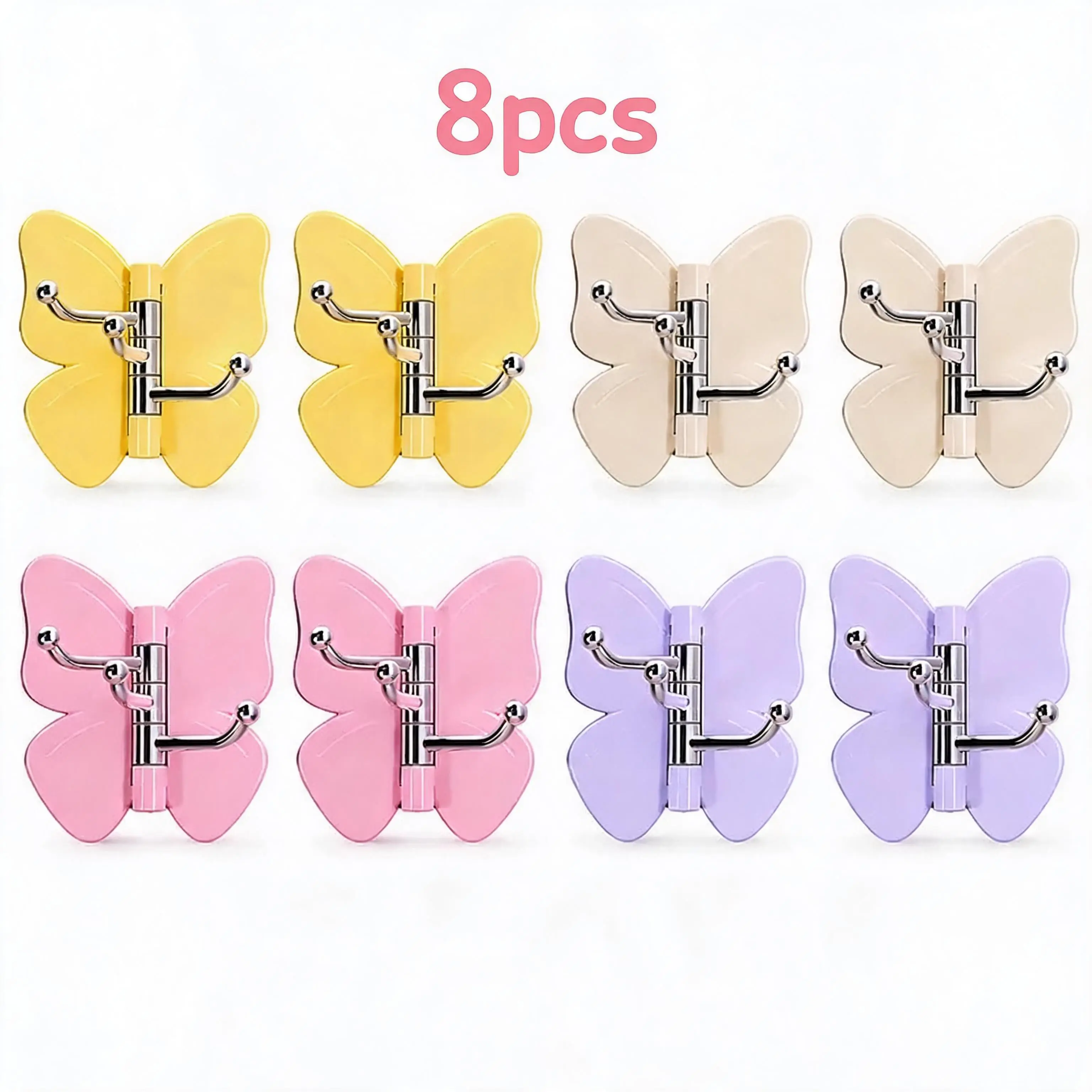 8 Pcs Lavender Cute Rotatable Wall Hooks - Self-Adhesive Bathroom Hooks & Rails, No-Drill Strong Adhesive Home Organizer for Towels, Bags