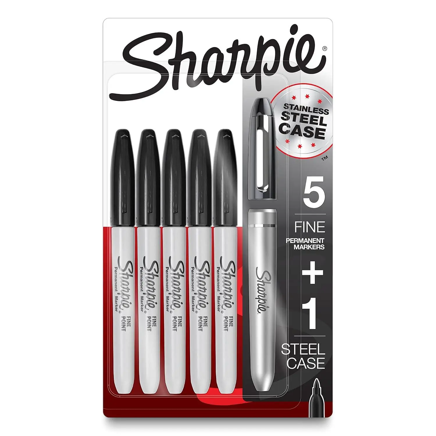 Sharpie Permanent Markers, Fine Tip, Black, 5 Count - Quick Drying, Fade Resistant